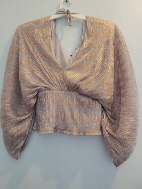 I.N.C.- Wanderlust Metallic Taupe Gold V-Neck Dolman Blouse